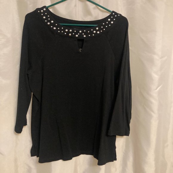 Black Knit Top with Metal Trim - Picture 1 of 5